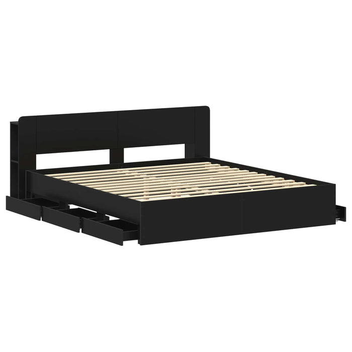 Cadru de pat cu depozitare Negru 200 x 200 cm Lemn prelucrat - WALTI WALTI