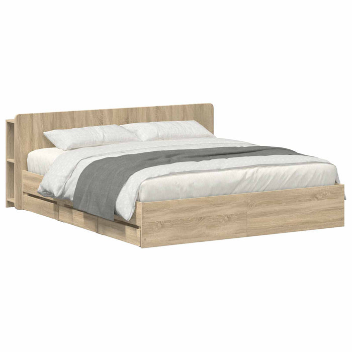 Cadru de pat cu depozitare și tăblie Stejar Sonoma 200 x 200 cm WALTI