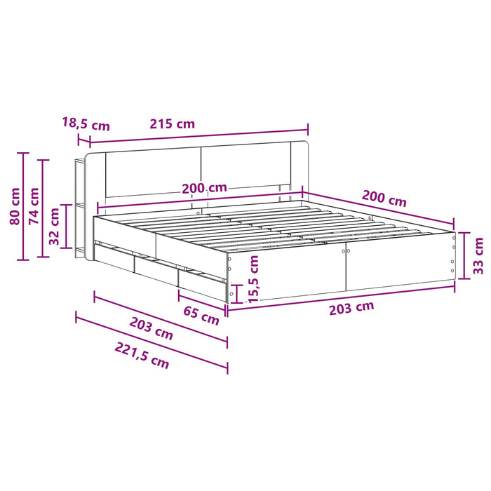 Cadru de pat cu depozitare și tăblie Stejar Sonoma 200 x 200 cm WALTI