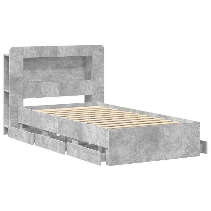 Cadru de pat cu depozitare Gri Beton 75 x 190 cm Lemn prelucrat WALTI