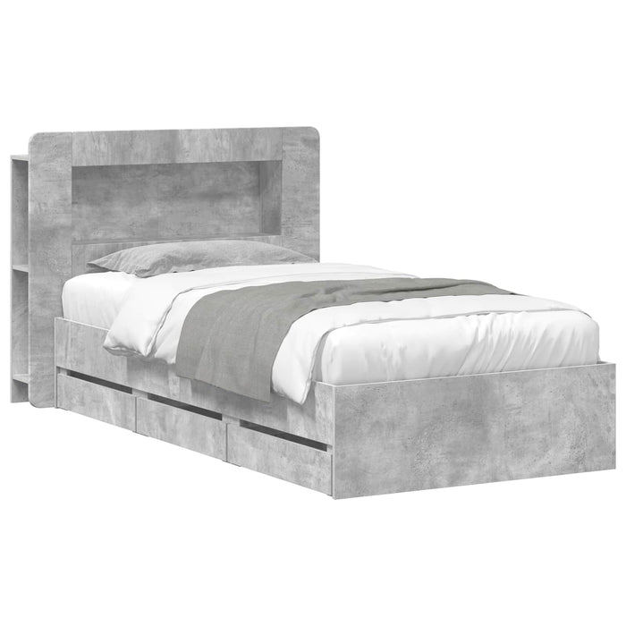 Cadru de pat cu depozitare Gri Beton 80 x 200 cm Lemn prelucrat - WALTI WALTI