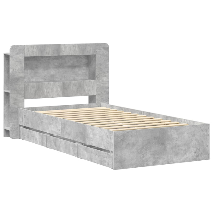 Cadru de pat cu depozitare Gri Beton 80 x 200 cm Lemn prelucrat - WALTI WALTI