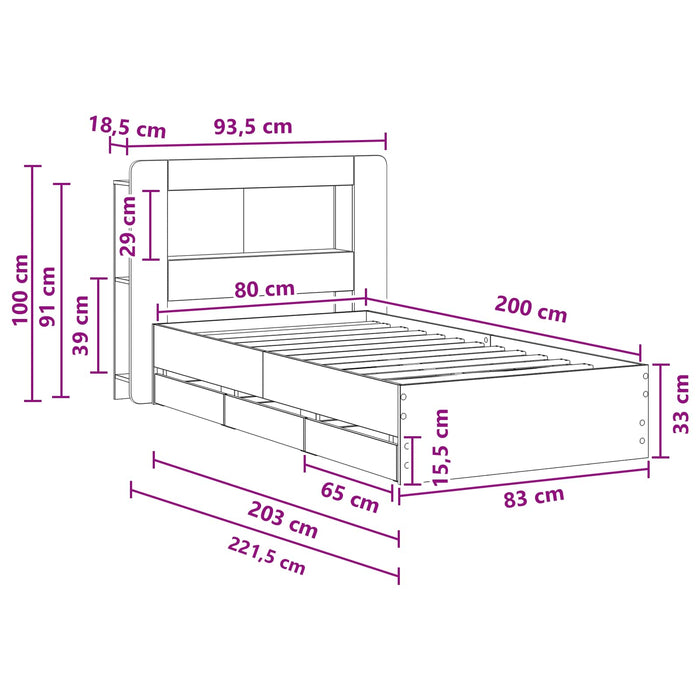 Cadru de pat cu depozitare Gri Beton 80 x 200 cm Lemn prelucrat - WALTI WALTI