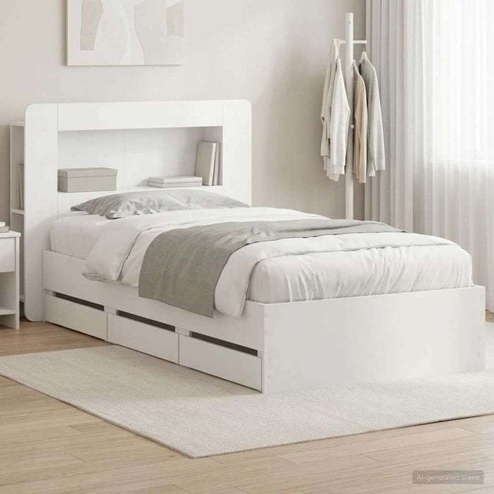 Cadru de pat cu depozitare și tăblie cu sertar Alb 80 x 200 cm WALTI