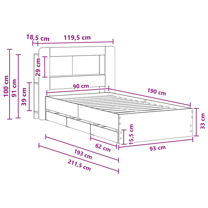 Cadru de pat cu depozitare Negru 90 x 190 cm Lemn prelucrat WALTI