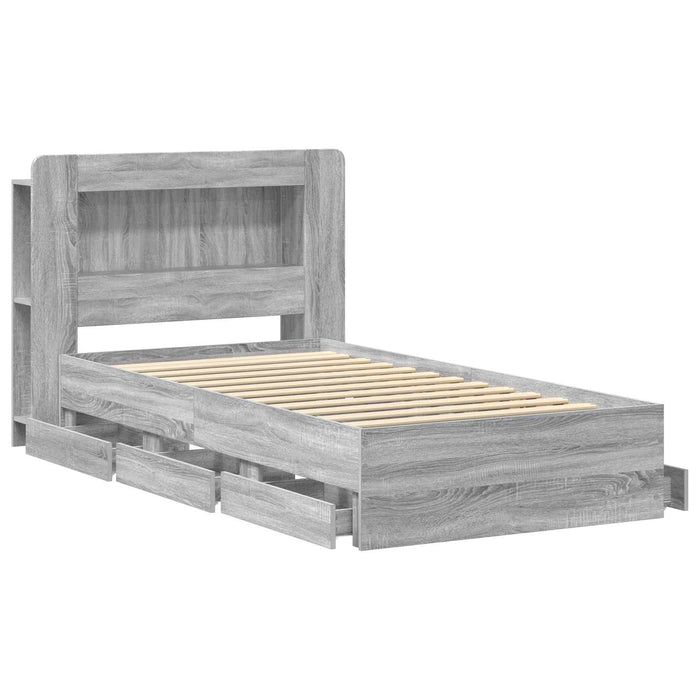 Cadru de pat cu depozitare cu headboard Sonoma gri 90 x 190 cm WALTI