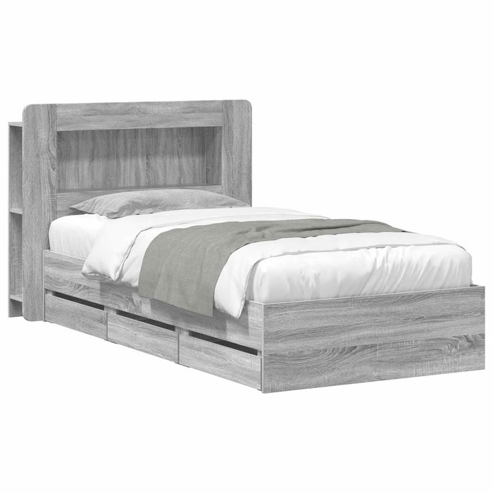 Cadru de pat cu depozitare cu headboard Sonoma gri 100 x 200 cm WALTI