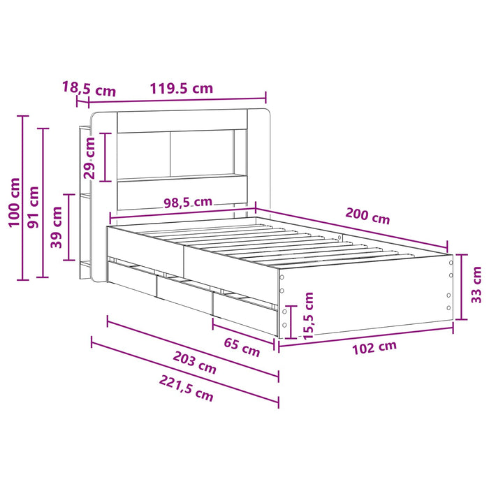 Cadru de pat cu depozitare cu headboard Sonoma gri 100 x 200 cm WALTI