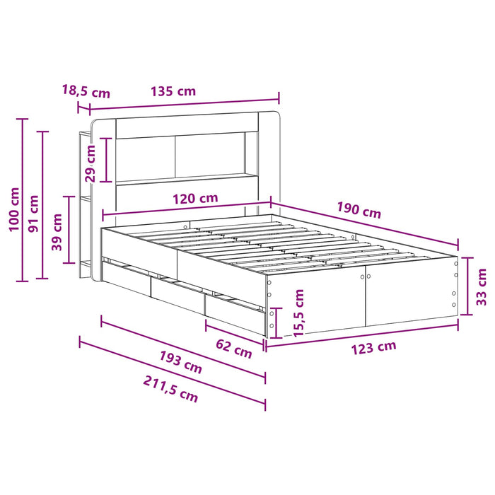Cadru de pat cu depozitare Stejar fumuriu 120 x 190 cm - WALTI WALTI