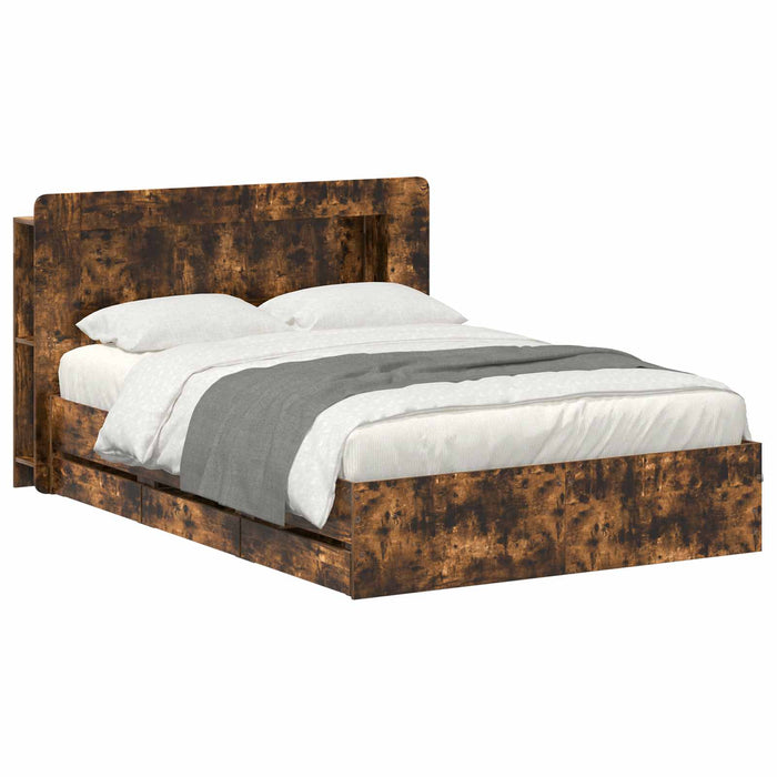 Cadru de pat cu depozitare Stejar fumuriu 135 x 190 cm WALTI