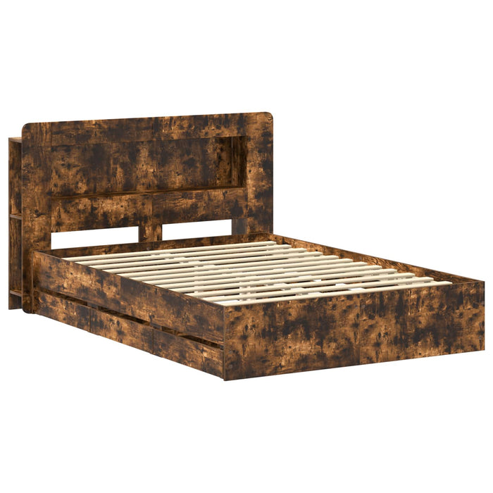 Cadru de pat cu depozitare Stejar fumuriu 135 x 190 cm WALTI