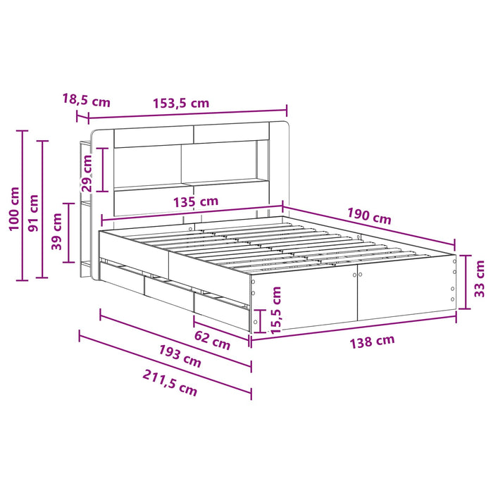 Cadru de pat cu depozitare Stejar fumuriu 135 x 190 cm WALTI