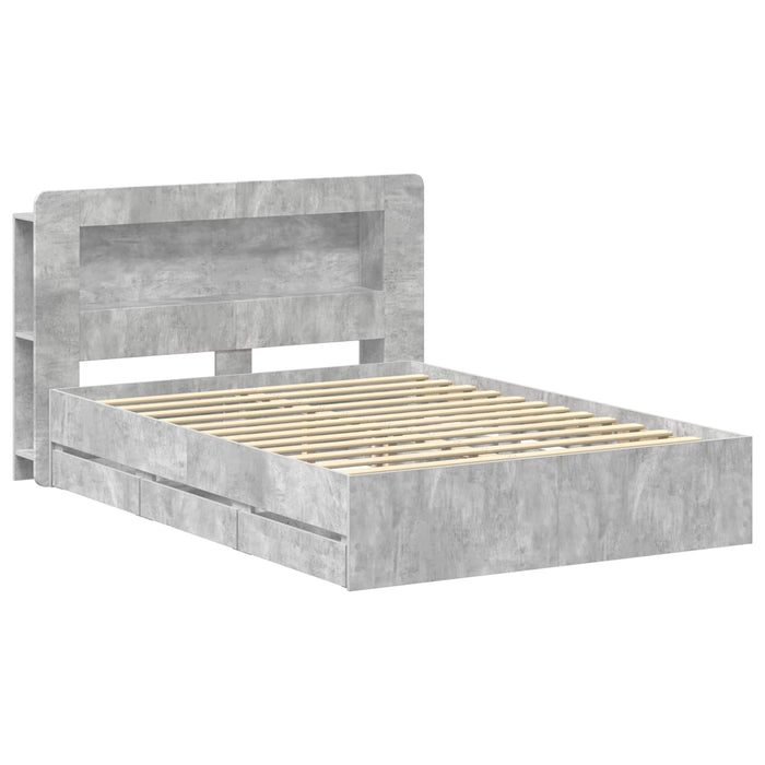 Cadru de pat cu depozitare cu headboard Gri Beton 150 x 200 cm - WALTI WALTI