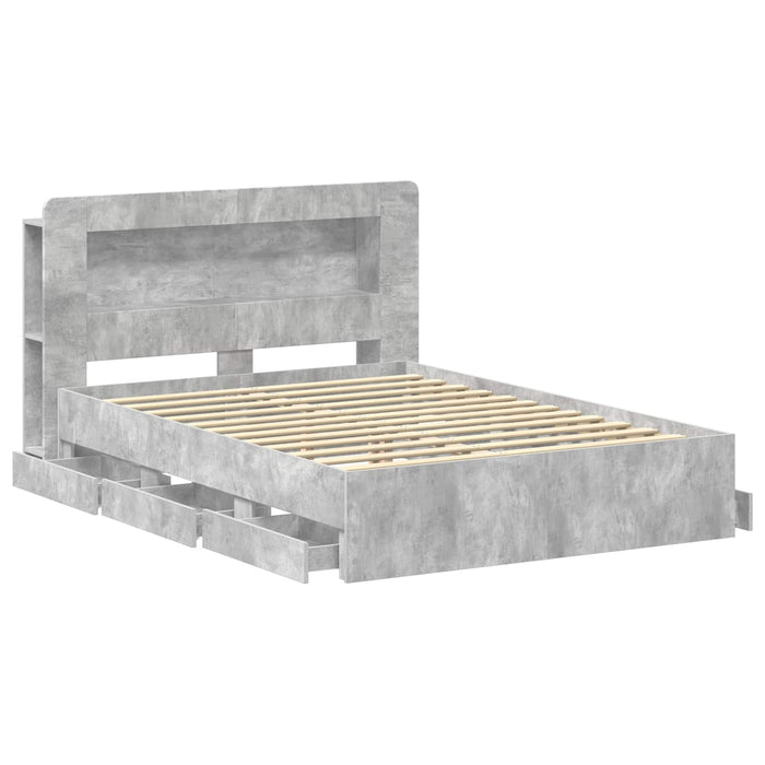 Cadru de pat cu depozitare cu headboard Gri Beton 150 x 200 cm - WALTI WALTI