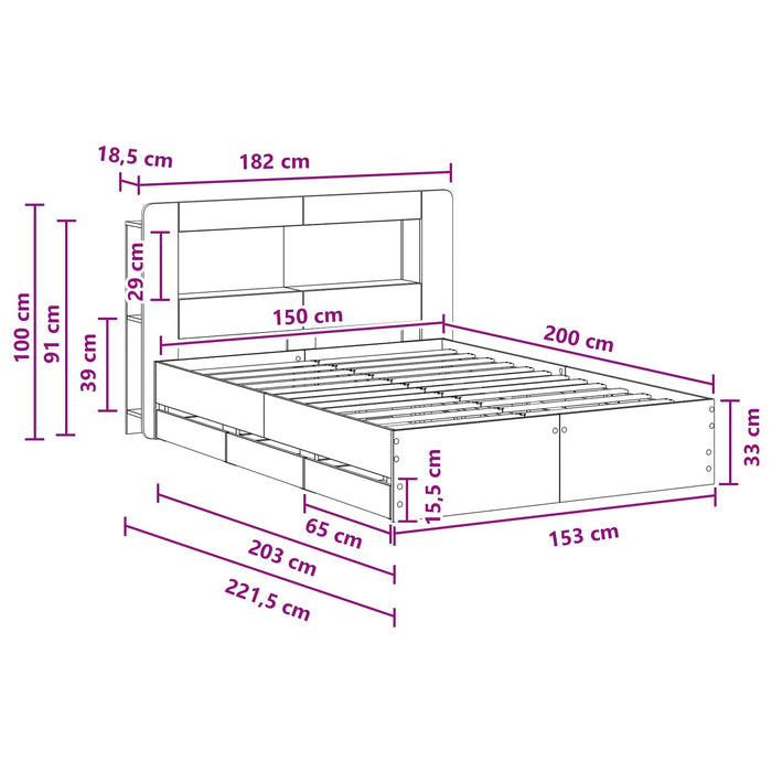 Cadru de pat cu depozitare cu headboard Sonoma gri 150 x 200 cm WALTI