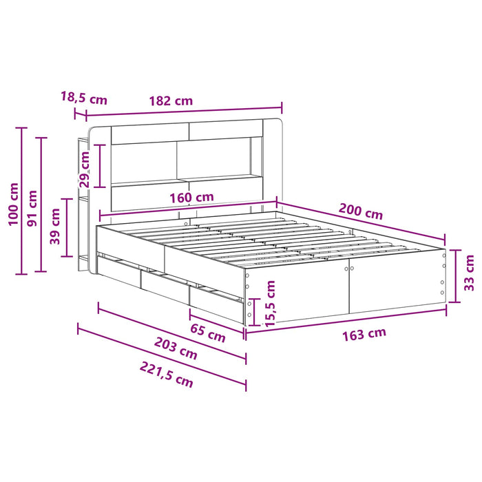 Cadru de pat cu depozitare cu headboard Sonoma gri 160 x 200 cm - WALTI WALTI