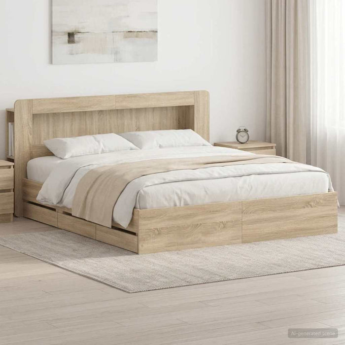 Cadru de pat cu depozitare și tăblie Stejar Sonoma 200 x 200 cm WALTI