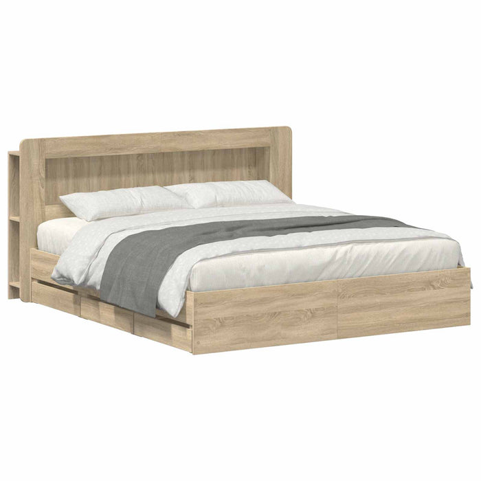 Cadru de pat cu depozitare și tăblie Stejar Sonoma 200 x 200 cm WALTI