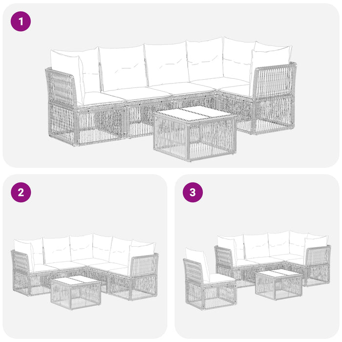Set de canapele pentru grădină 6 pcs Negru poliratan - WALTI WALTI