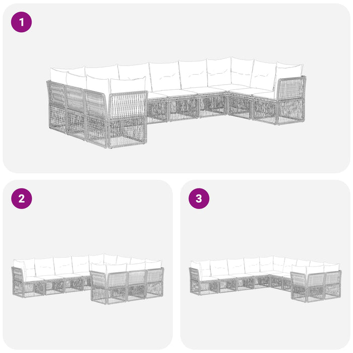 Set de canapele pentru grădină 10 pcs Negru poliratan WALTI