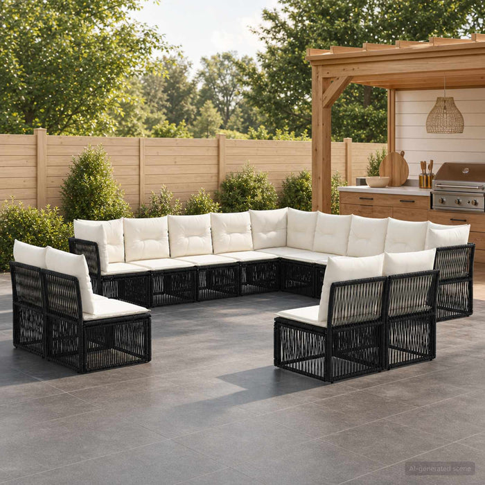 Set de canapele pentru grădină 13 pcs Negru poliratan WALTI