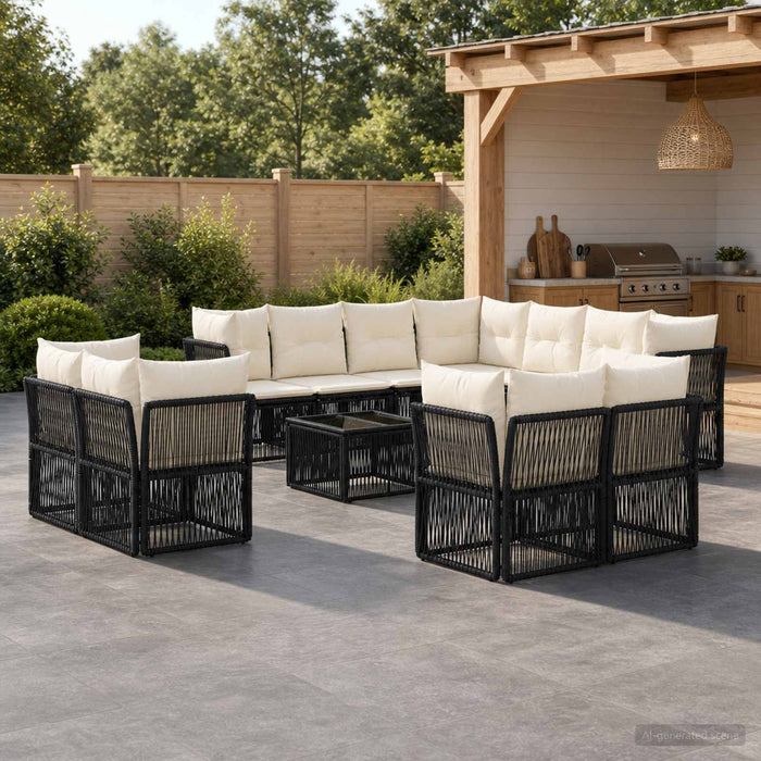 Set de canapele pentru grădină 12 pcs Negru poliratan - WALTI WALTI