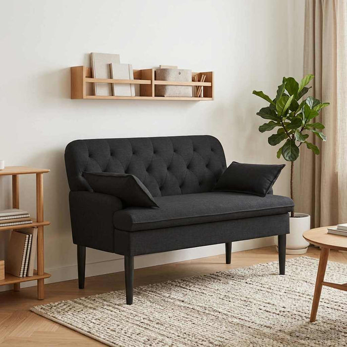 Canapea cu capitonaj butonat Negru 111 x 68 x 80 cm Țesătură WALTI