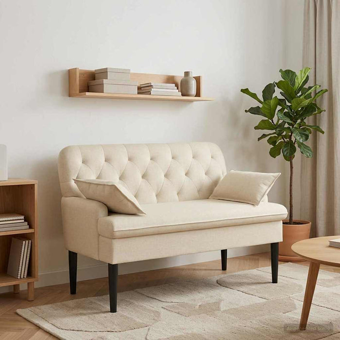 Canapea cu capitonaj butonat Crem 111 x 68 x 80 cm Țesătură WALTI