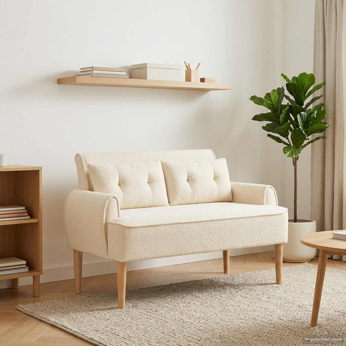 Canapea cu capitonaj butonat Crem 117 x 67 x 77 cm Bouclé WALTI