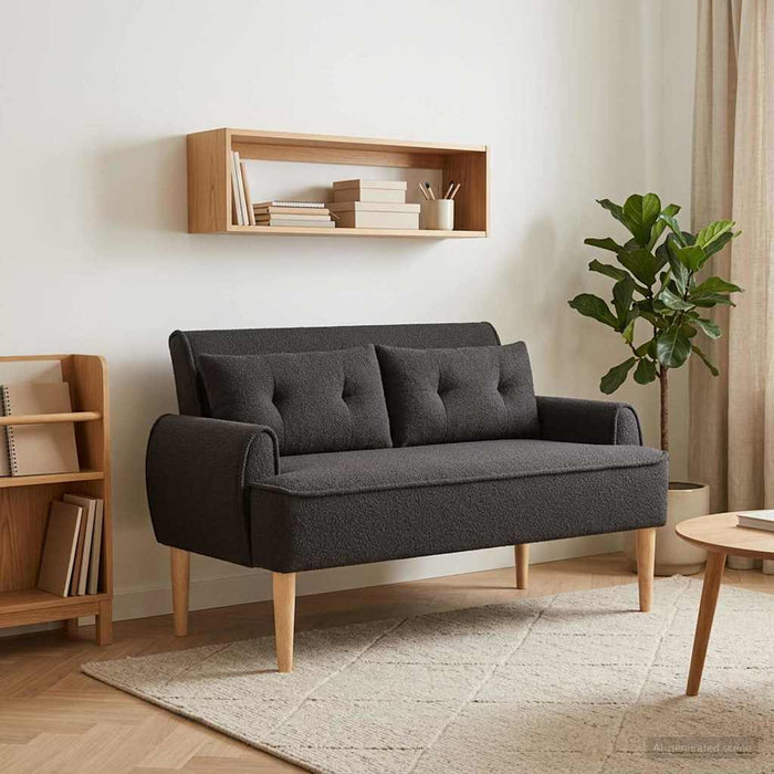 Canapea cu capitonaj butonat Negru 117 x 67 x 77 cm Bouclé WALTI