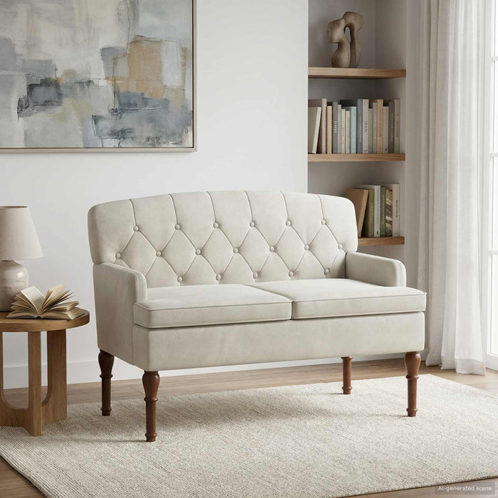 Canapea cu capitonaj butonat Crem 111 x 65 x 79 cm Catifea WALTI