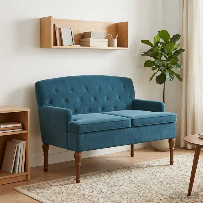 Canapea cu capitonaj butonat albastru 111 x 65 x 79 cm Catifea WALTI