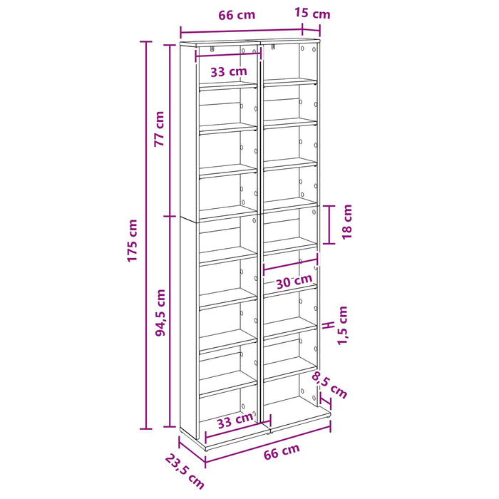 Dulap pentru CD-uri 2 buc. Stejar Negru 33 x 23,5 x 175 cm WALTI