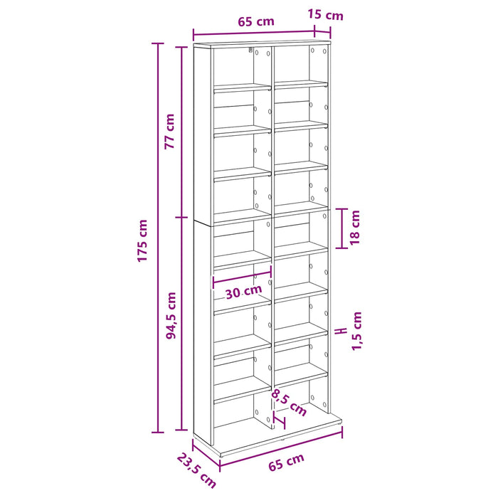 Dulap pentru CD-uri Sonoma gri 65 x 23,5 x 175 cm - WALTI WALTI