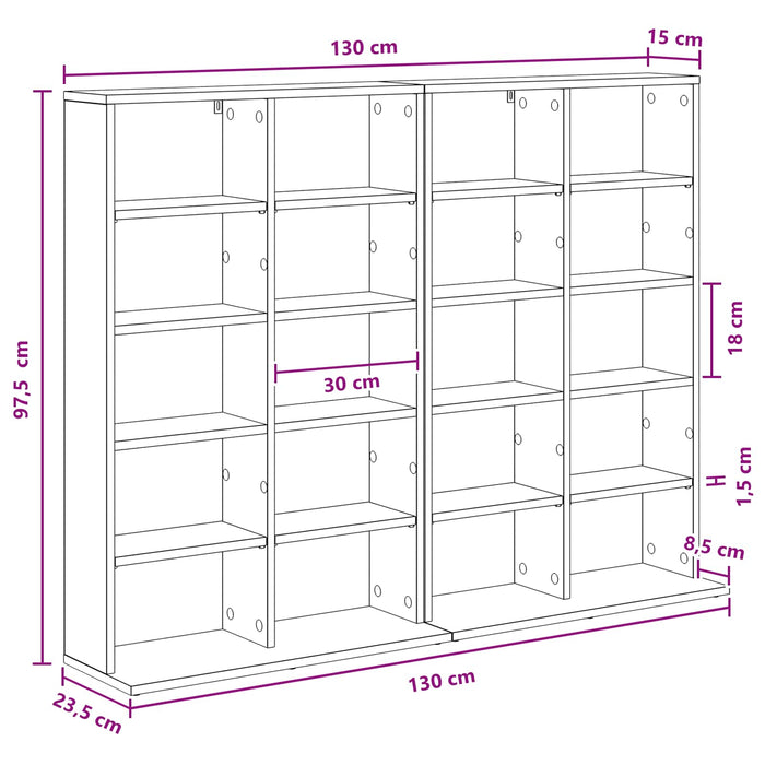 Dulap pentru CD-uri 2 buc. Stejar Artizanal 65 x 23,5 x 97,5 cm WALTI