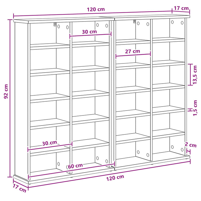 Dulap pentru CD-uri 2 buc. Stejar fumuriu 60 x 17 x 92 cm - WALTI WALTI
