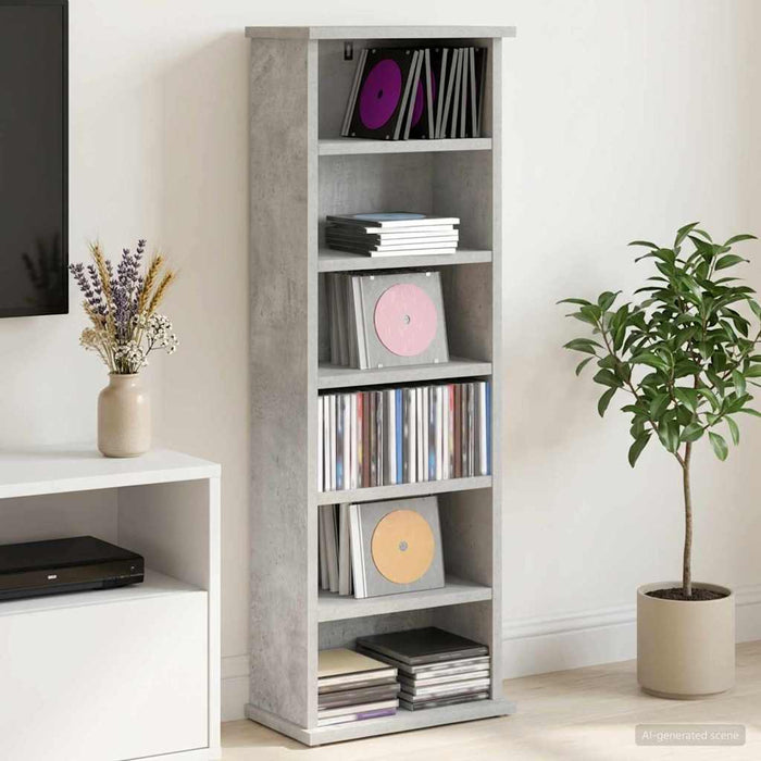 Dulap pentru CD-uri Gri Beton 60 x 17 x 92 cm Lemn prelucrat - WALTI WALTI