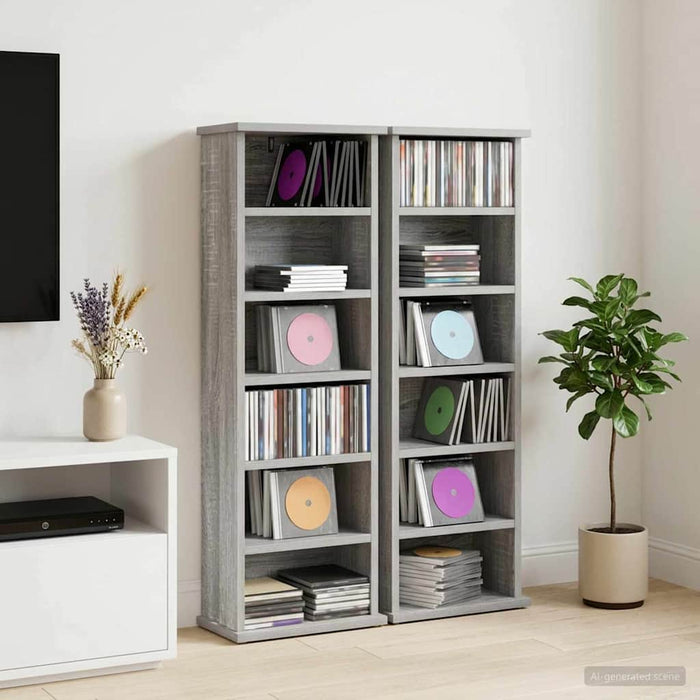 Dulap pentru CD-uri 2 buc. Sonoma gri 60 x 17 x 92 cm WALTI