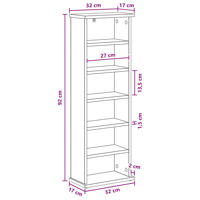 Dulap pentru CD-uri Stejar Artizanal 60 x 17 x 92 cm WALTI