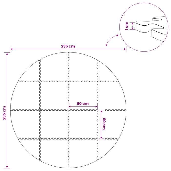 Covor de bazin pentru piscină 16 buc. Ø 235 cm Rotund Spumă EVA - WALTI WALTI