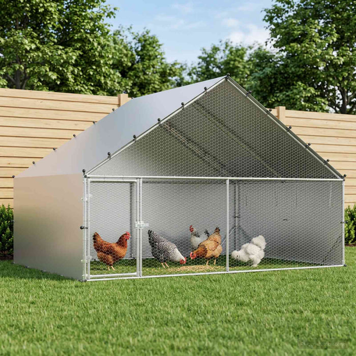 Cot pentru pui cu acoperiș Argintiu 300 x 200 x 190 cm WALTI