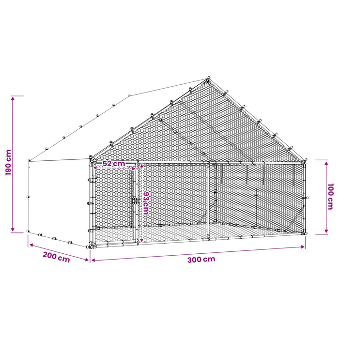 Cot pentru pui cu acoperiș Argintiu 300 x 200 x 190 cm WALTI
