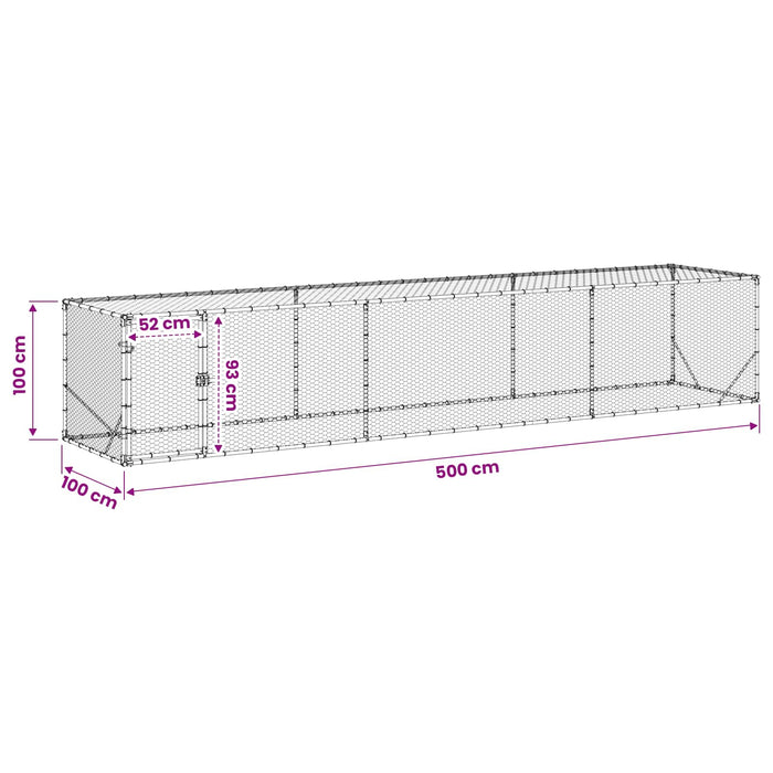 Cort pentru Găini Argintiu 500 x 100 x 100 cm Oțel Galvanizat WALTI