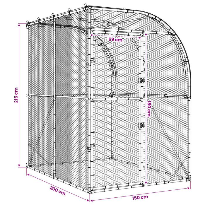 Căsuță pentru pui Argintiu 200 x 200 x 215 cm Oțel Galvanizat WALTI
