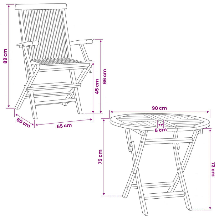 Set de grădină bistro pliabil cu 3 piese natural WALTI