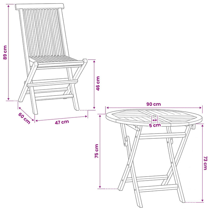 Set de grădină bistro pliabil cu 3 piese natural WALTI