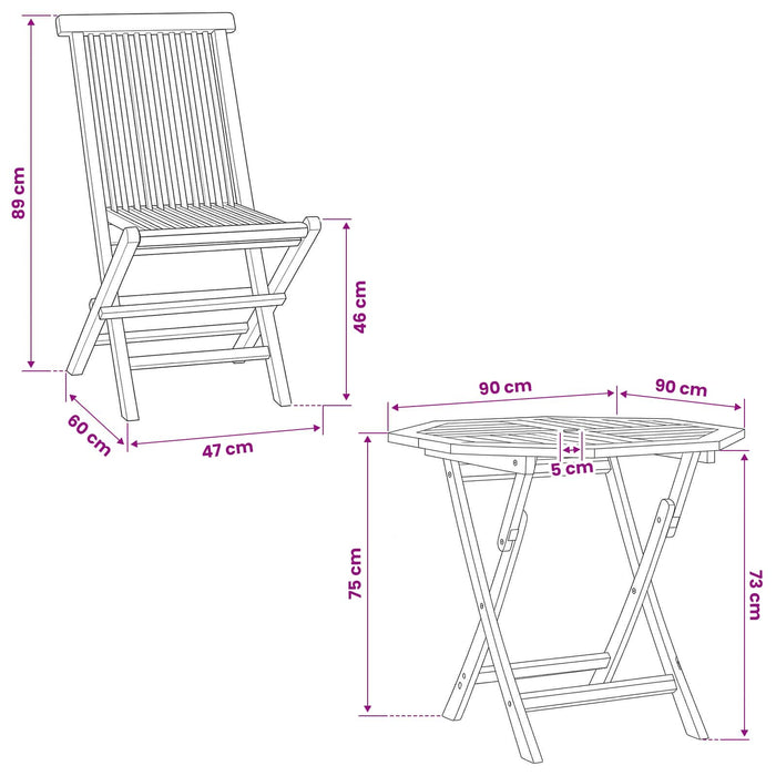 Set de grădină bistro pliabil cu 3 piese natural WALTI