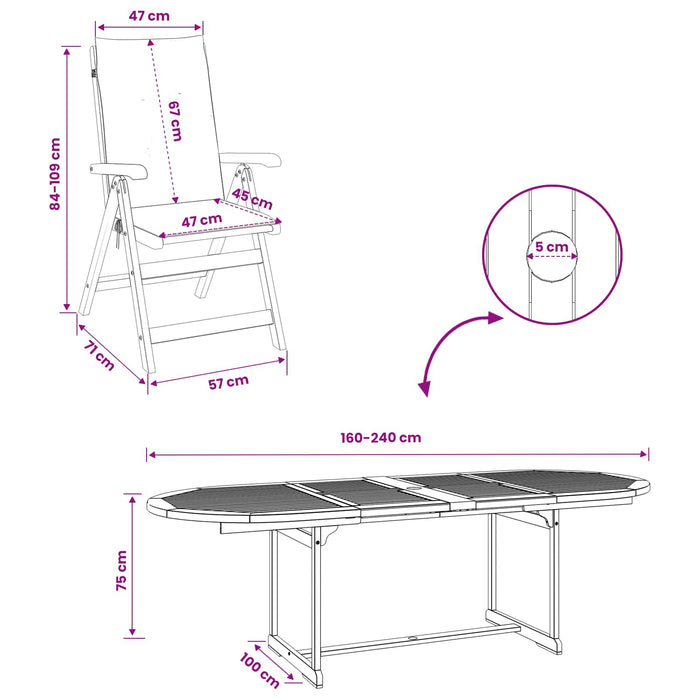 Set de dining pentru grădină, 7 piese natural WALTI