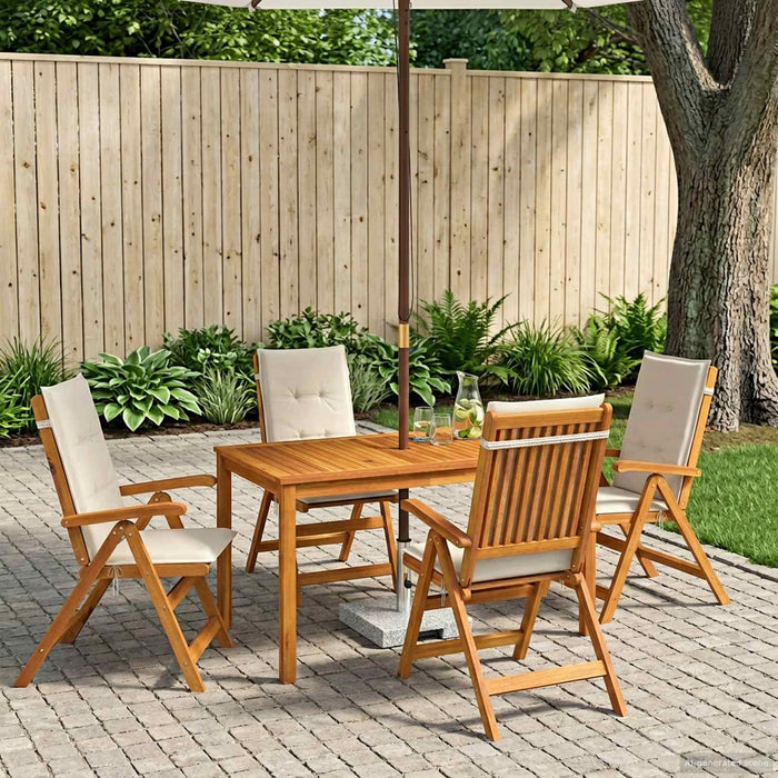 5-Piece Garden Dining Set natural Lemn Solid de Acacia - WALTI WALTI