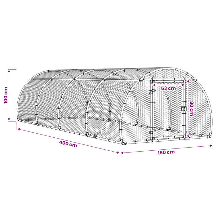 Căsuță pentru pui Argintiu 400 x 150 x 100 cm Oțel Galvanizat WALTI